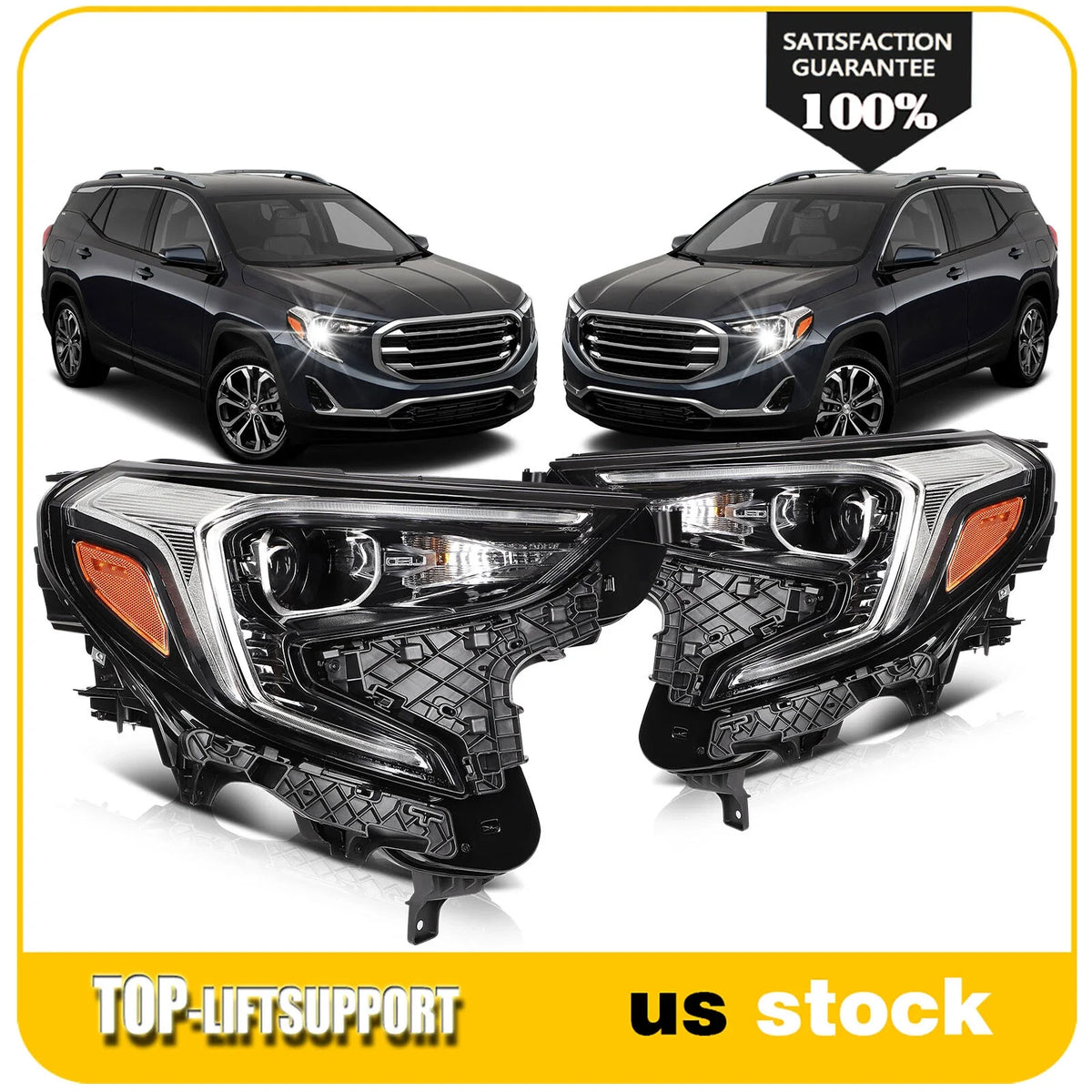 2Pcs Pair HID Projector Headlights with LED DRL for GMC Terrain (2018–2021)