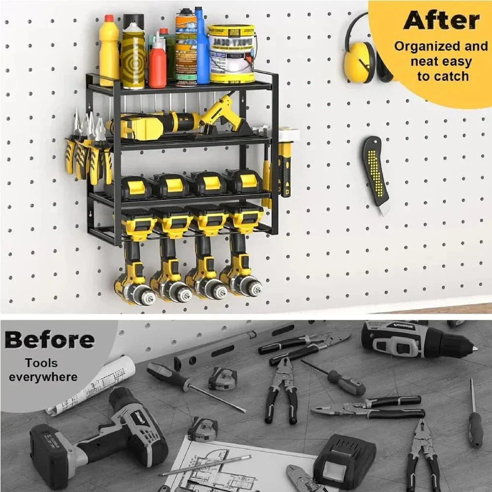 Wall Mounted 4 Layer Metal Organizer Rack for Power Tools