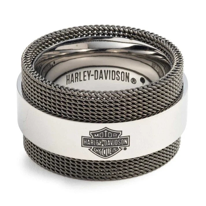 Men's Mesh Chain Ring featuring Bar & Shield Logo for Harley-Davidson