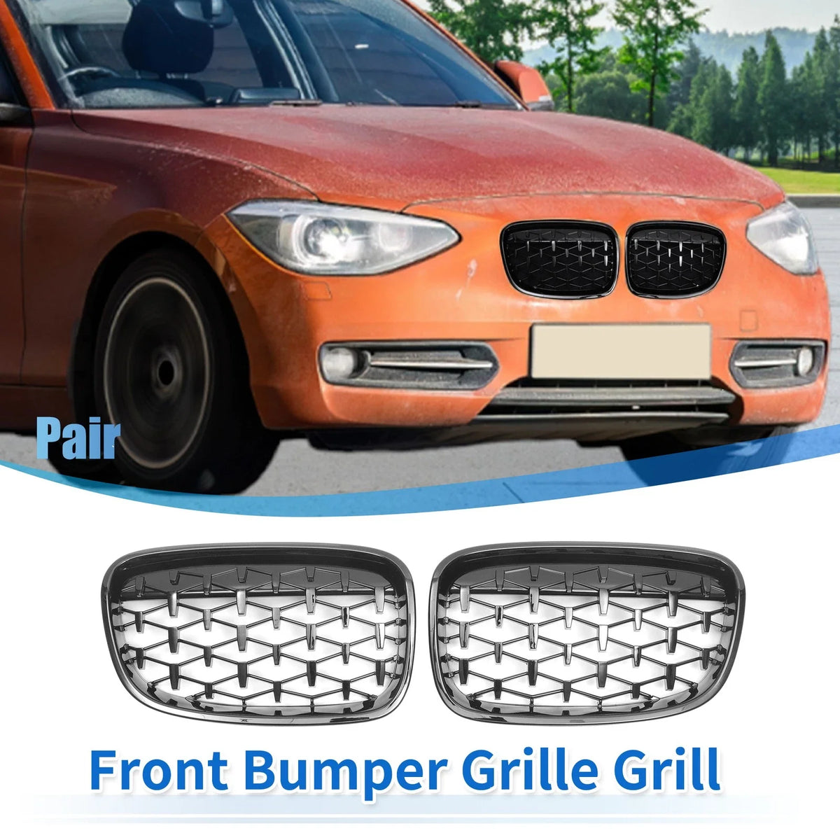 Pair Front Upper Bumper Grille for BMW 1 Series F20 (2011–2014) Gloss Black