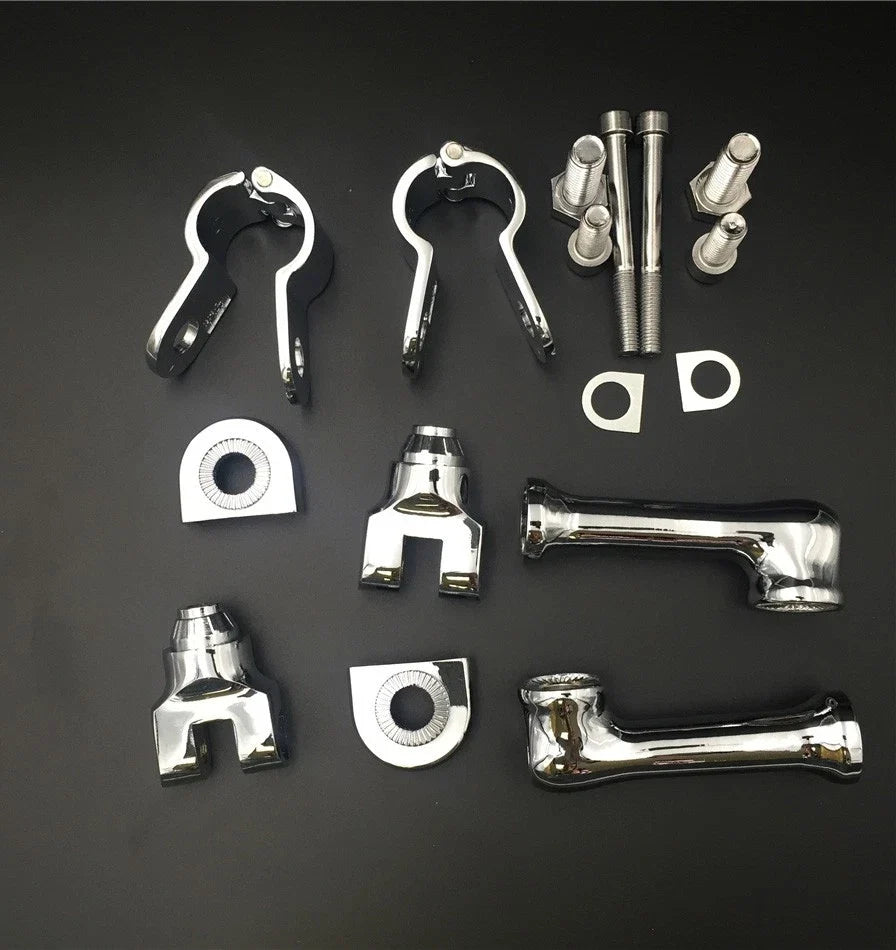 Chrome 1.5" Long Angle Adjustable Footpeg Mounting Kit for Universal Motorcycle