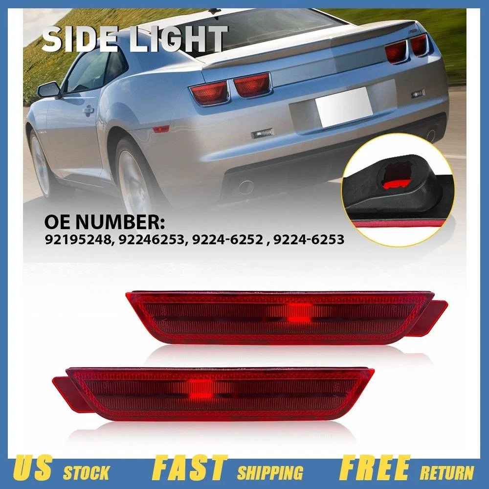 Set of 2 Red Lens Rear Bumper Side Marker Reflector Lights for Camaro (2010–2015)