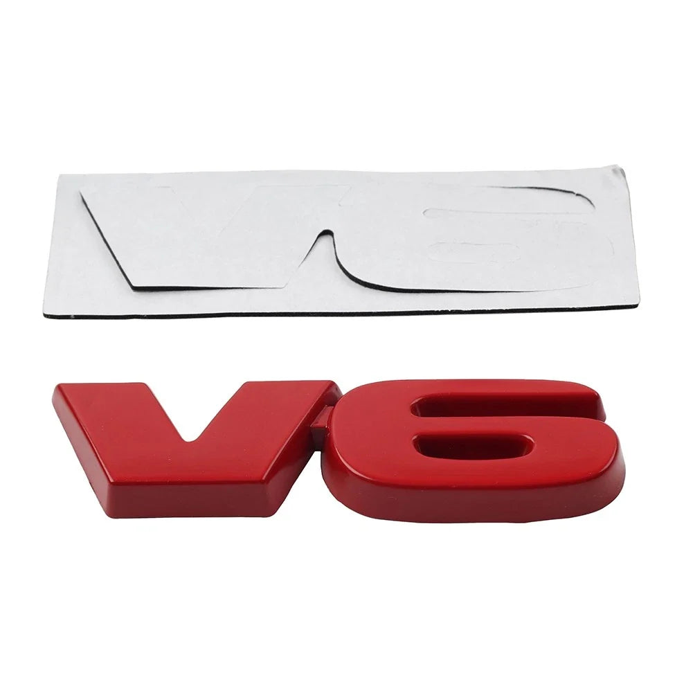V6 Logo Metal Car Fender Trunk Engine Emblem Badge Red for Universal Fit
