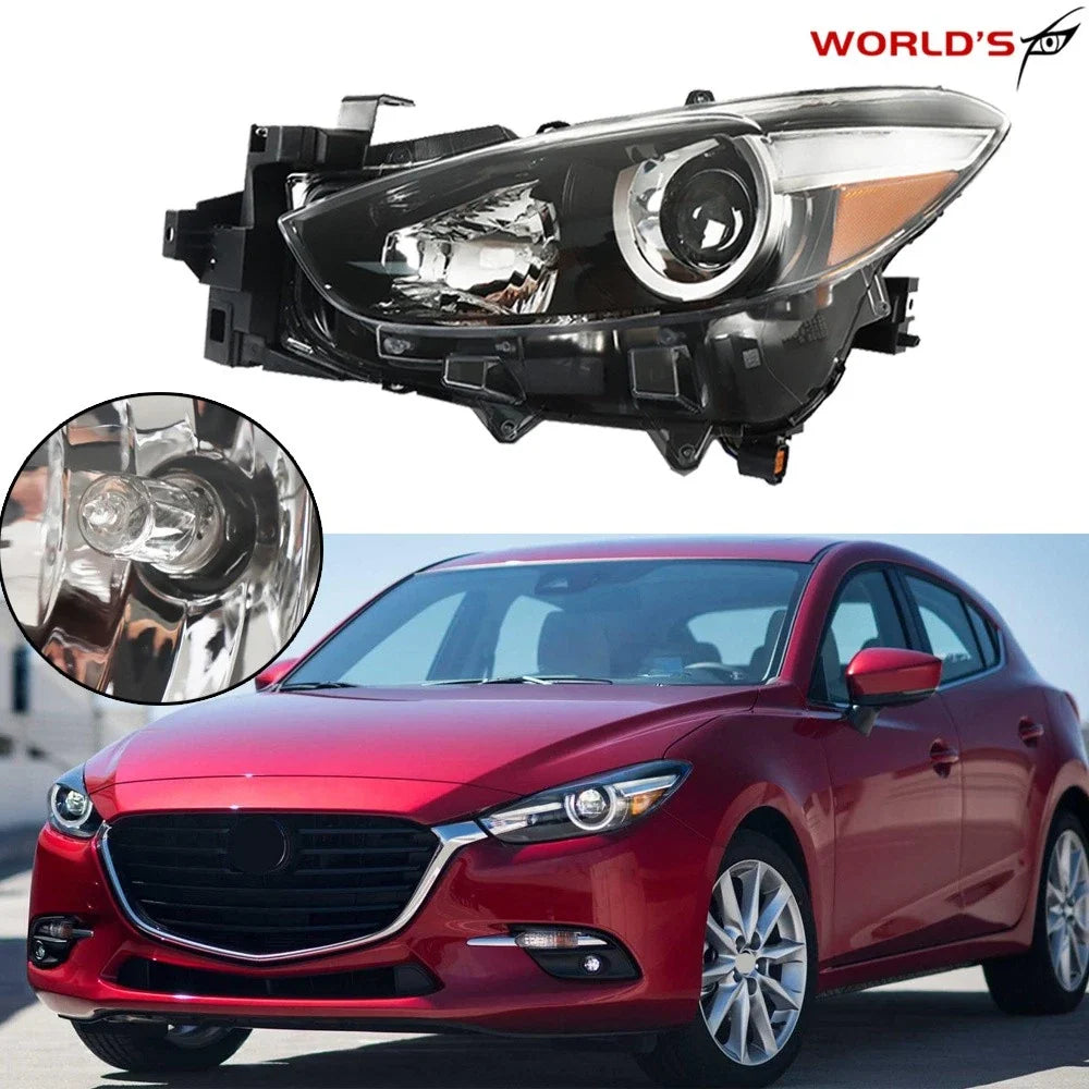 Left Side Headlight for Mazda 3 (2017–2018) Halogen Clear Lens Black Housing
