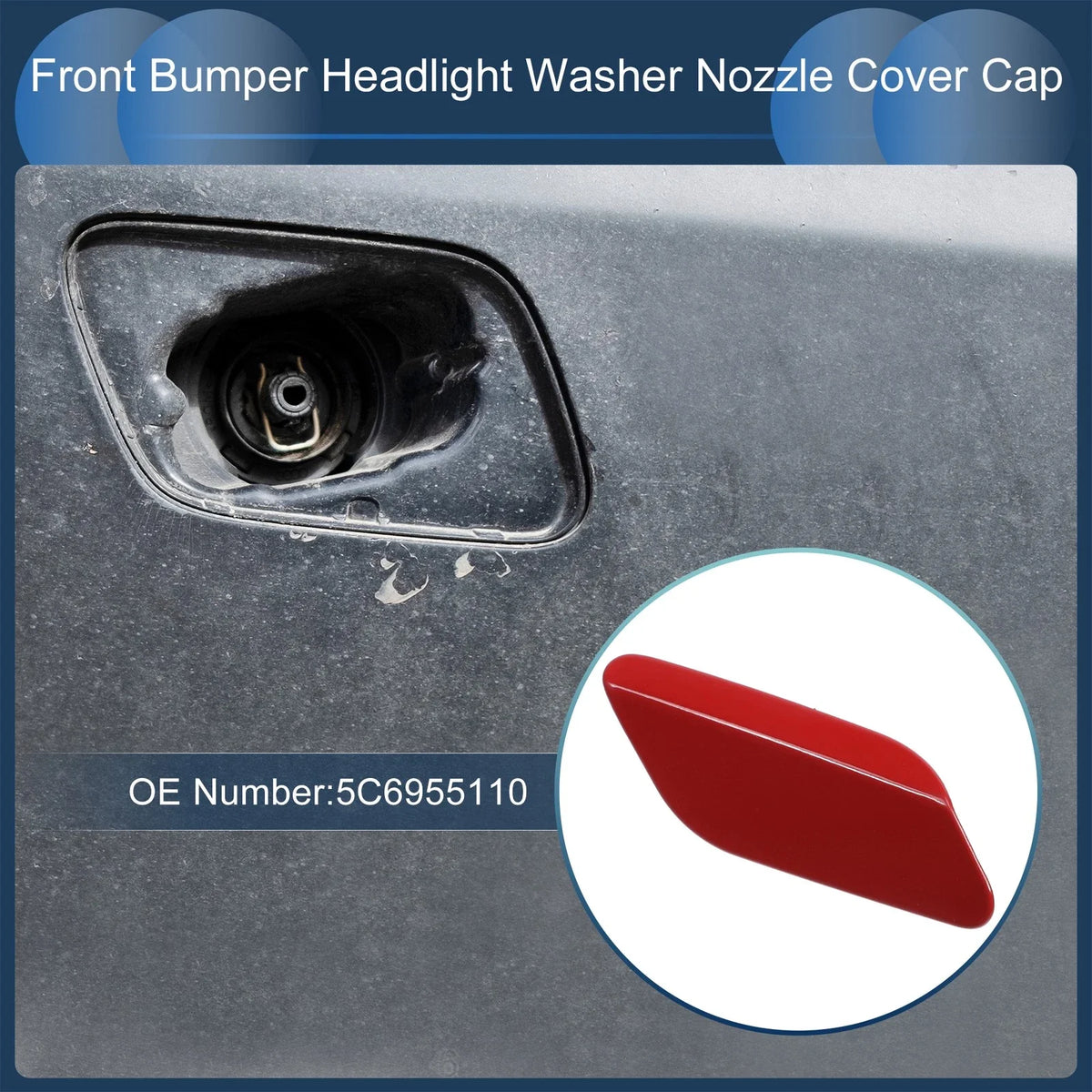 Front Right Washer Nozzle Cover Cap for Volkswagen Jetta A6 (2011–2014) Red