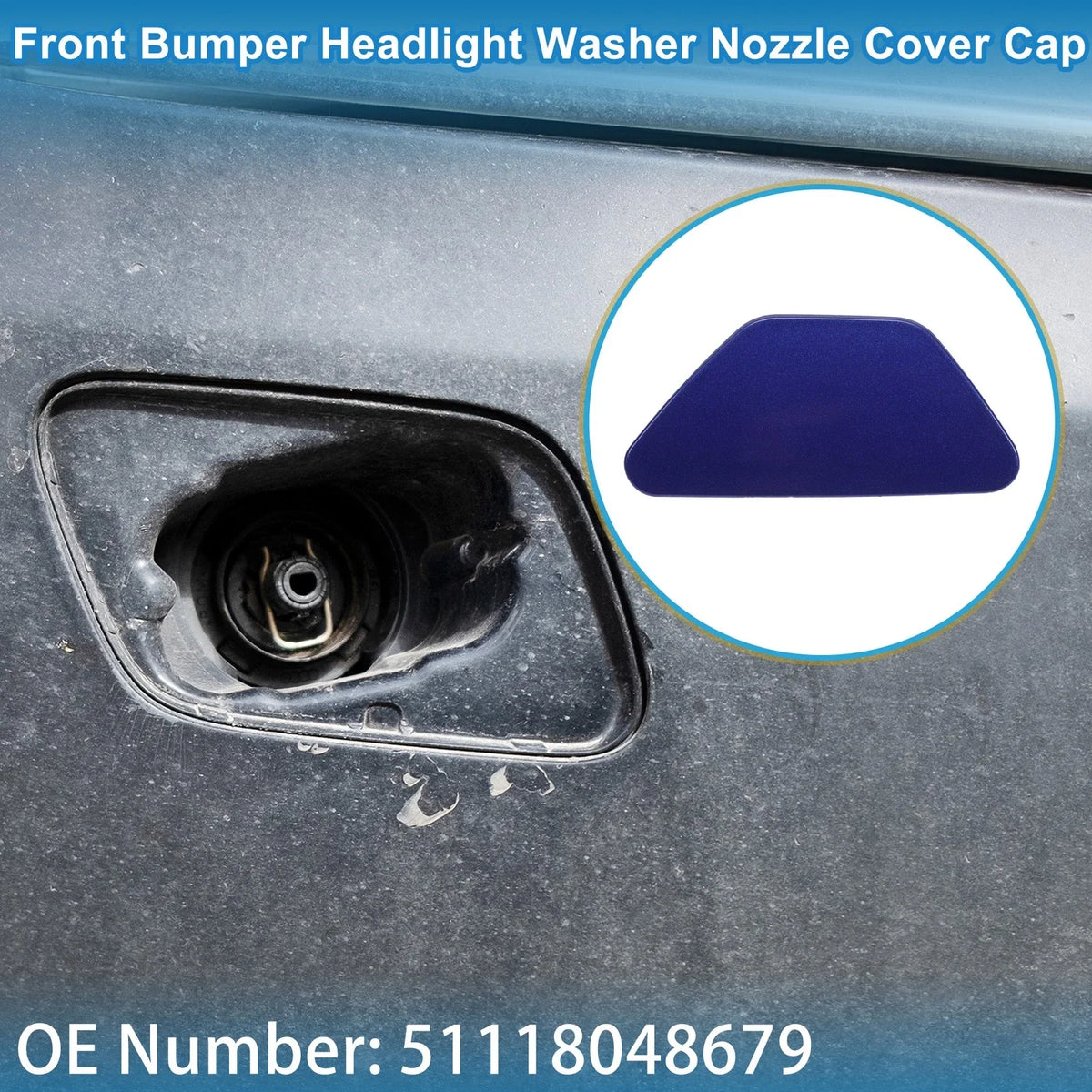 Front Left Washer Nozzle Cover Cap No. 51118048679 for BMW 528i (2011–2016) Dark Blue