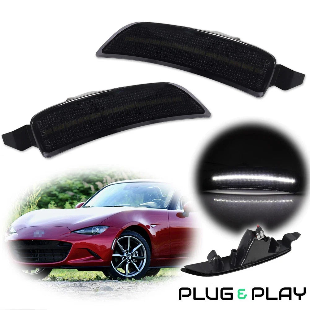 2X Smoke White LED Front Side Marker Lights for Mazda MX-5 Miata (2016–2023)