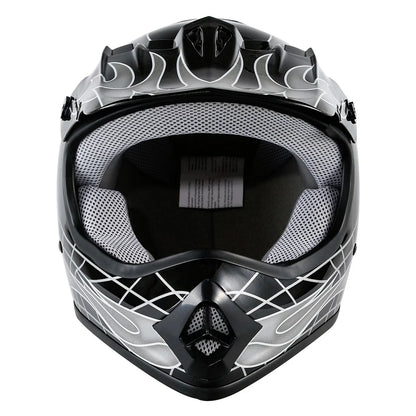 Youth Kids ATV Motocross Dirt Bike Black Skull Helmet with Goggles & Gloves (S, M, L, XL)