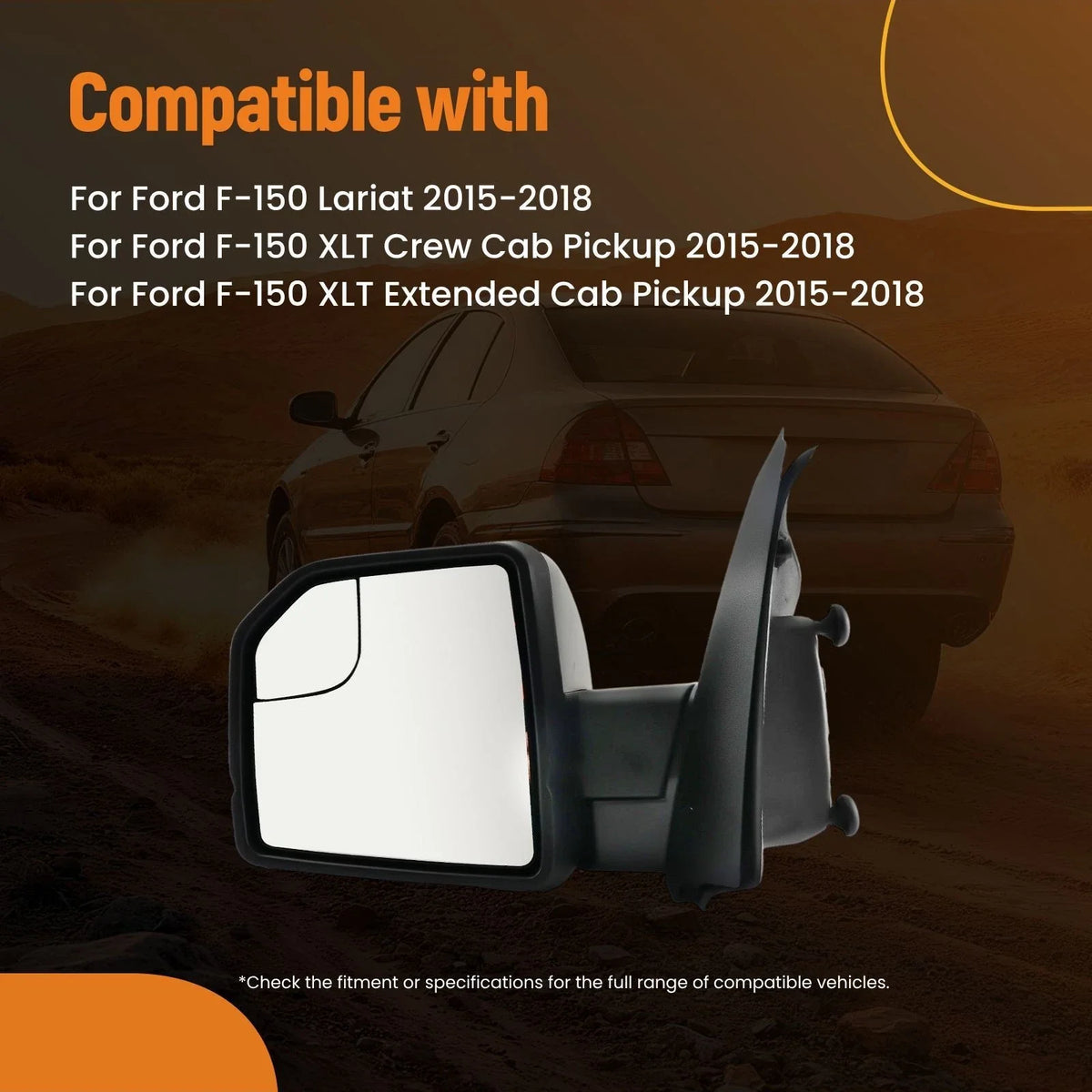 Rear View Mirror Heated for Ford F-150 Lariat/XLT (2015-2018)