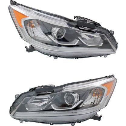 Left & Right Headlight for Honda Accord (2016–2017) Halogen LED DRL