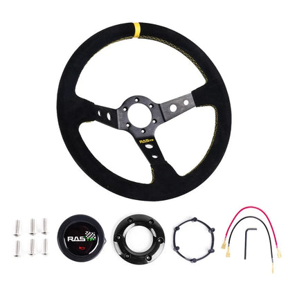 Deep Dish 345mm Racing Steering Wheel with Quick Release Suede Adapter