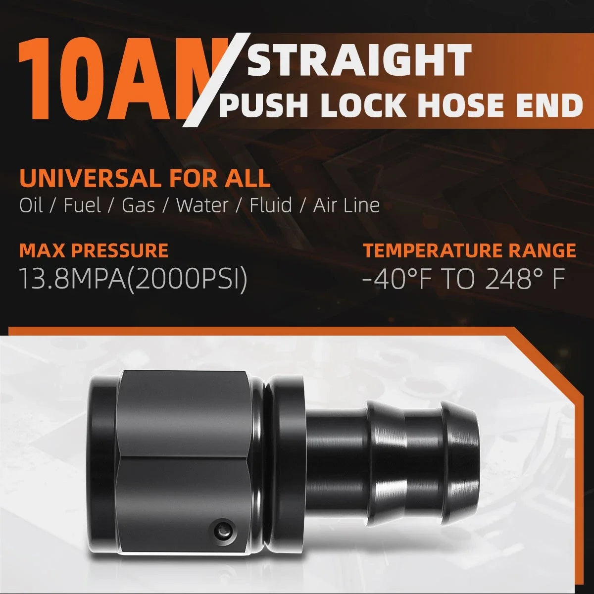 10AN to 5/8" Barb Straight Push Lock Hose End Fitting 2000PSI