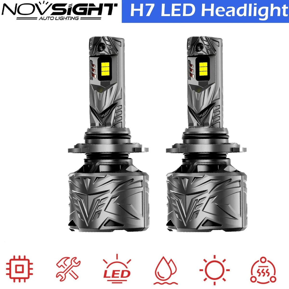 H7 LED Headlight Bulb Set (2X, 6500K, 60000LM) for NOVSIGHT