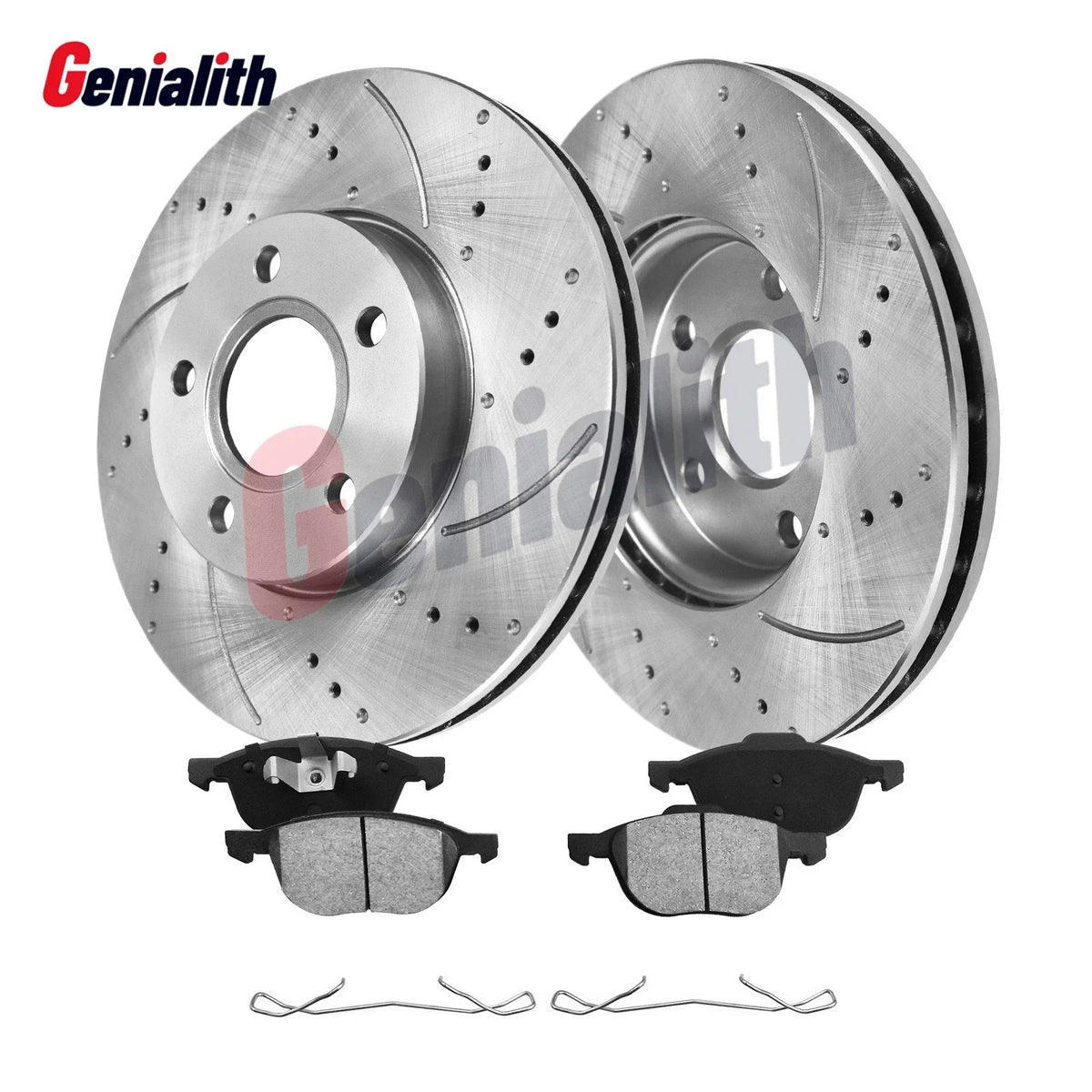 Front Brake Pads + Drilled Slotted Rotors for Ford Focus (2015-2018)