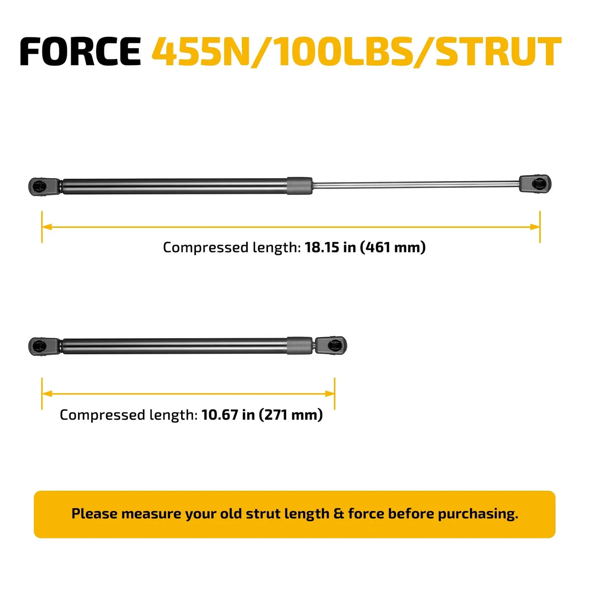 Gas Struts for Truck Cap (C16-23833, 100Lbs/445N, 18")