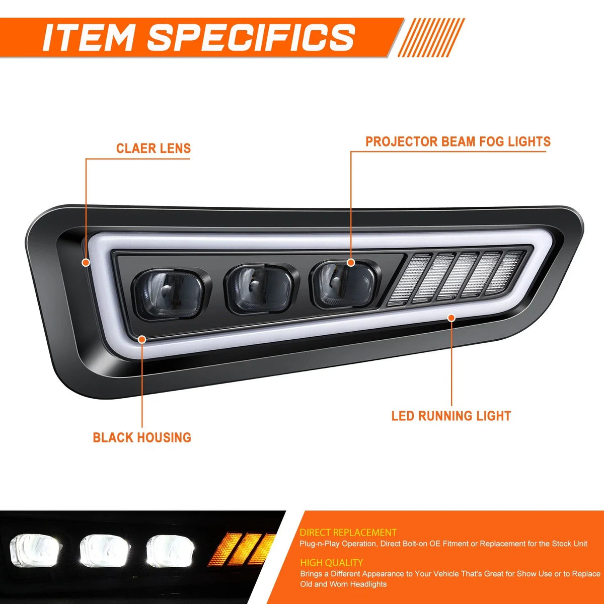 Sequential LED Signal Tri-Projector Fog Lights for Ford F-150 Raptor (2017–2020)