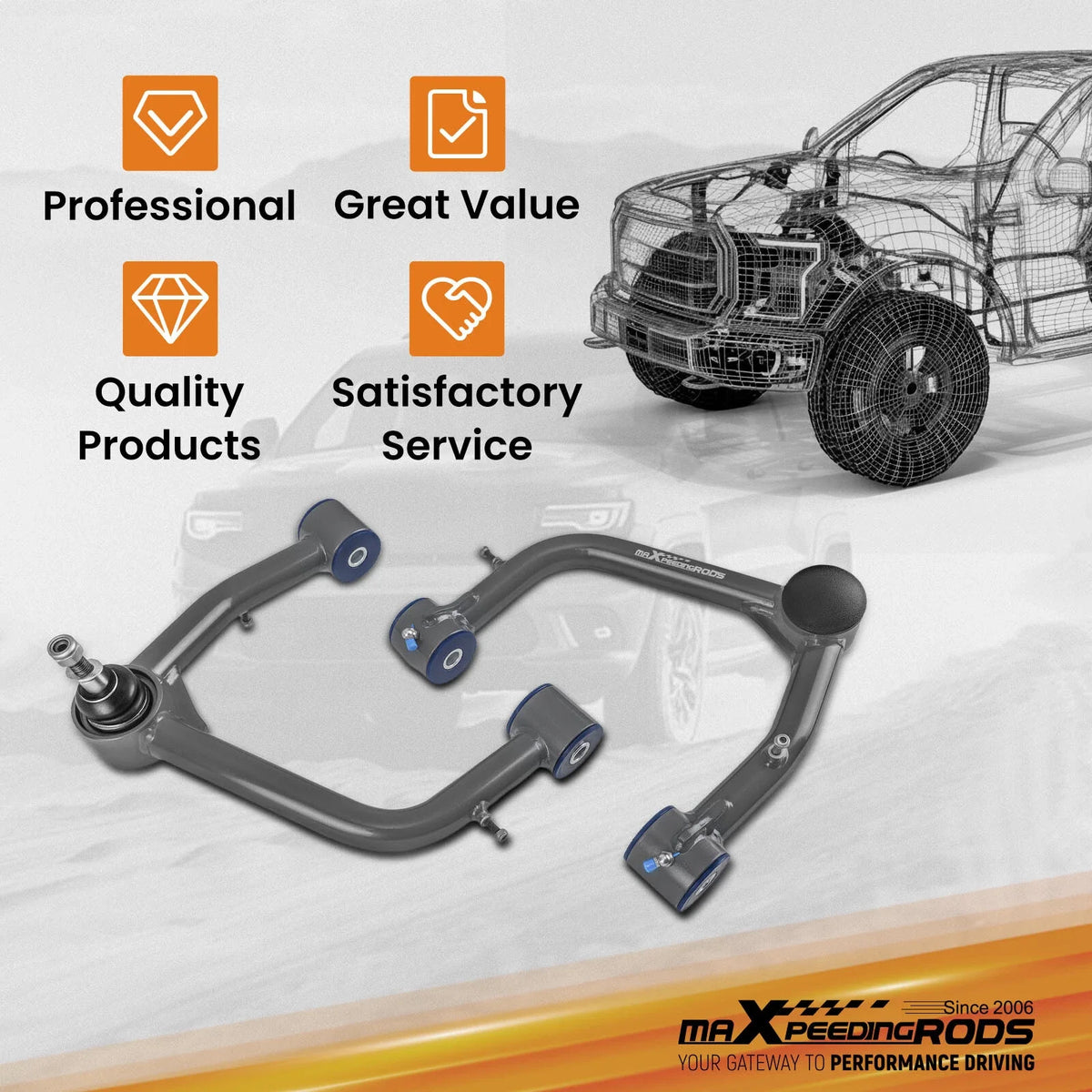 2-4" Lift Front Upper Control Arm Kit for Chevy Silverado Sierra 1500 (2019–2024)