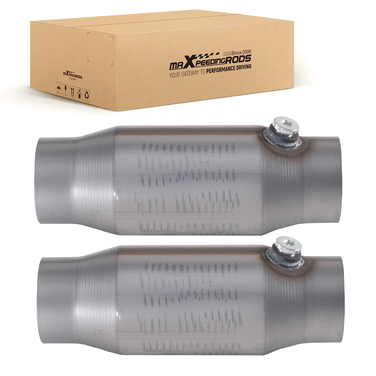 Pair of 3 Inch Catalytic Converters (No O2 Sensor Port) - Universal Fit