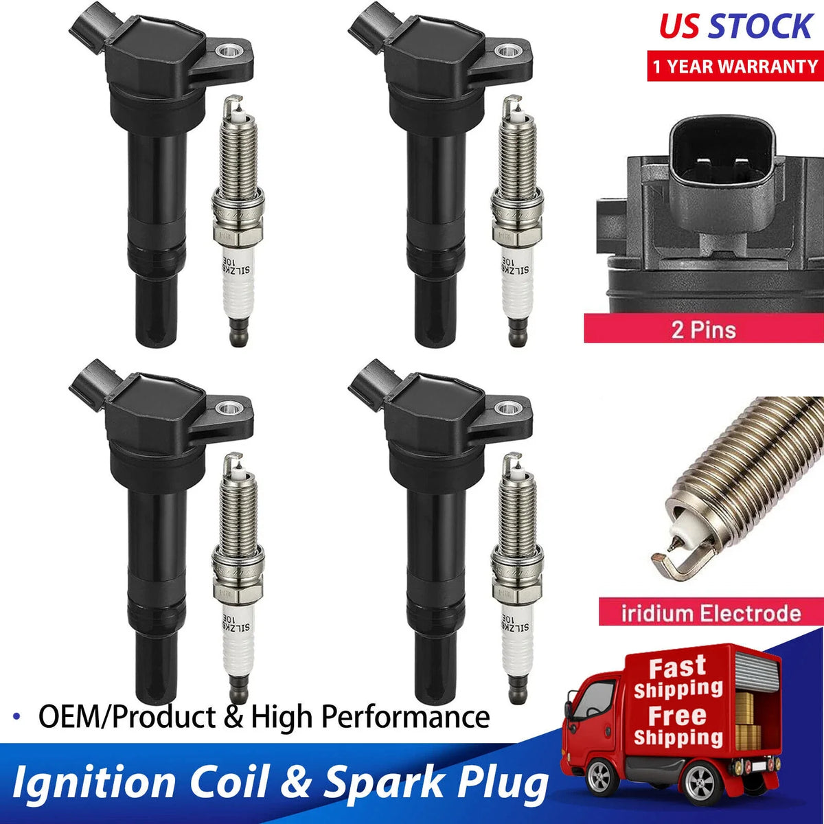 Ignition Coil and Iridium Spark Plug Set for Hyundai Elantra (2011–2016)