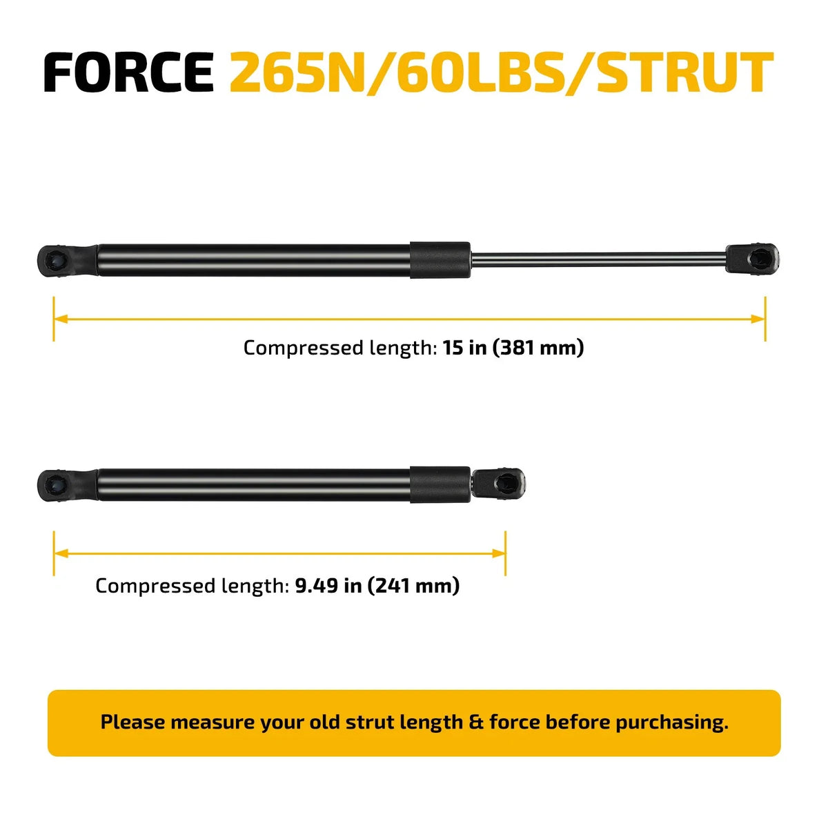 15in 60lb Lift Support Gas Spring for Leer Truck Canopy (N/A)