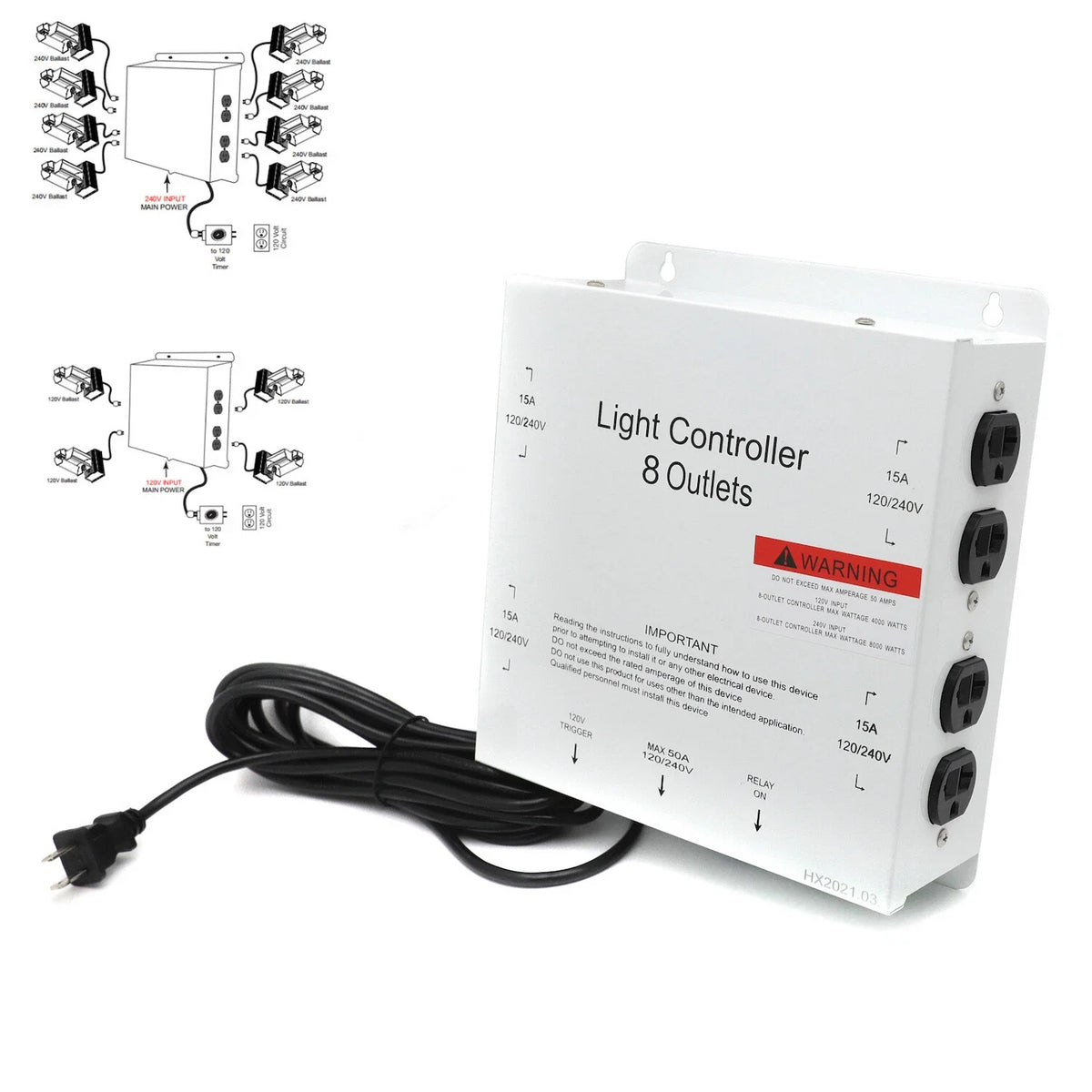 MCL Electric Box 8 Outlet HID Master Light Controller 50A 120V/240V