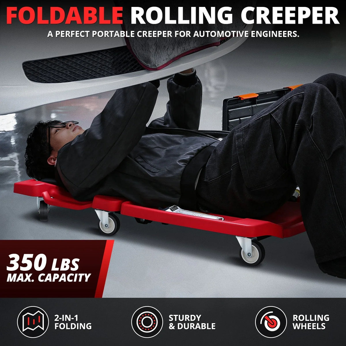 Foldable Roller Garage Shop Creeper 21.6" x 41.1" 350LBS Capacity