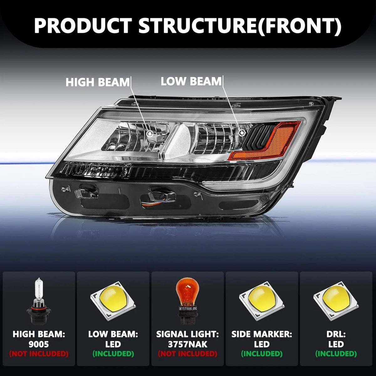 LED DRL Headlight Assembly for Ford Explorer (2016-2019) LH+RH, Chrome