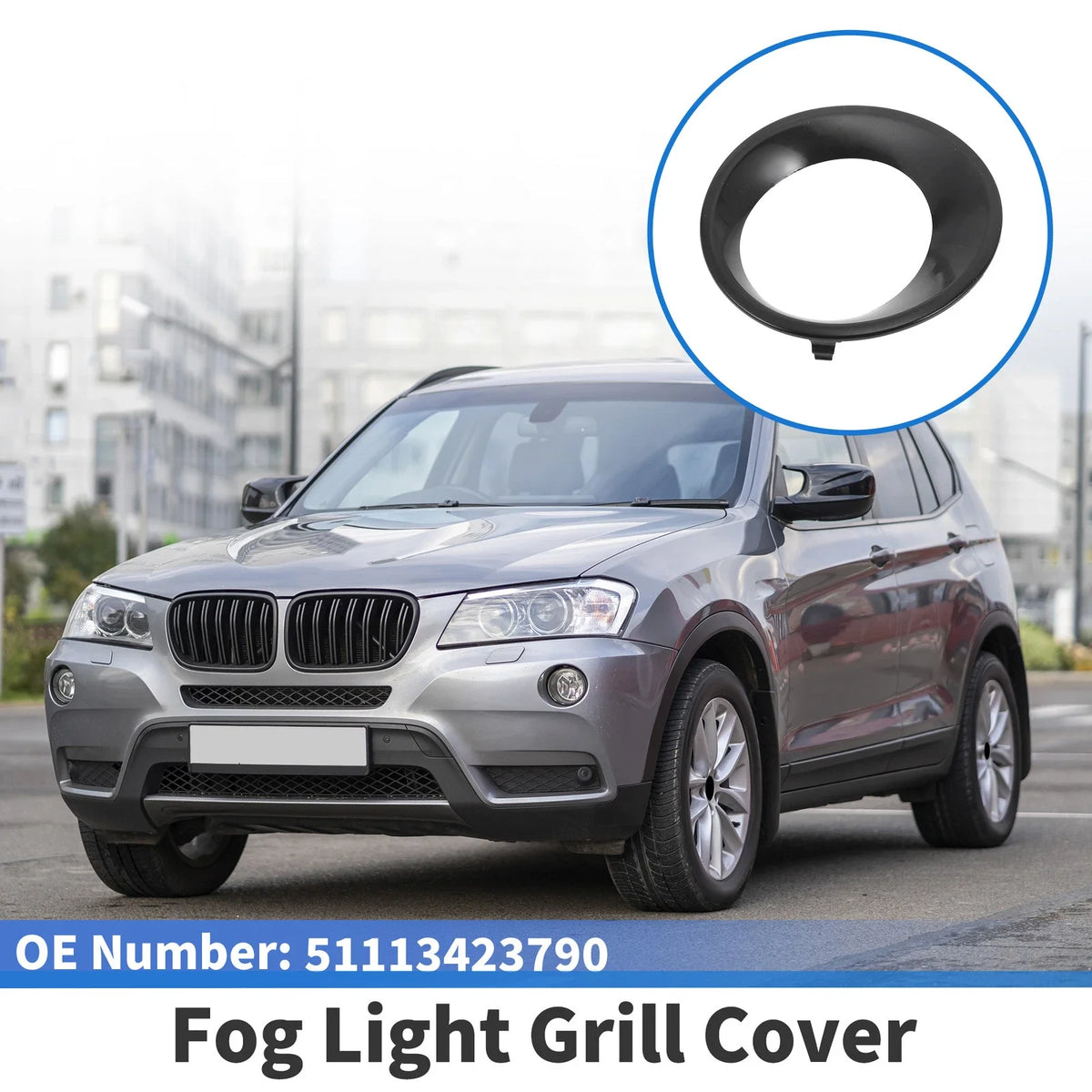 1 Pc Fog Light Grill for BMW X3 (2007–2010) No. 51113423790 Black