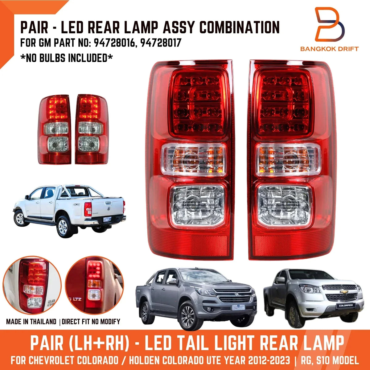 Pair of LED Tail Lights for Colorado UTE (Holden) 2012-2023