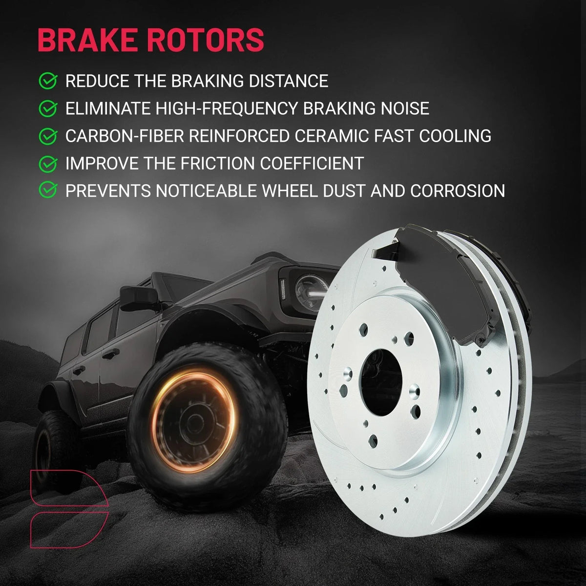 4-Piece Set of Ceramic Brake Pads & Drilled Slotted Rotors for Honda CR-V