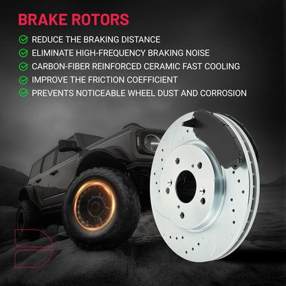 4-Piece Set of Ceramic Brake Pads & Drilled Slotted Rotors for Honda CR-V