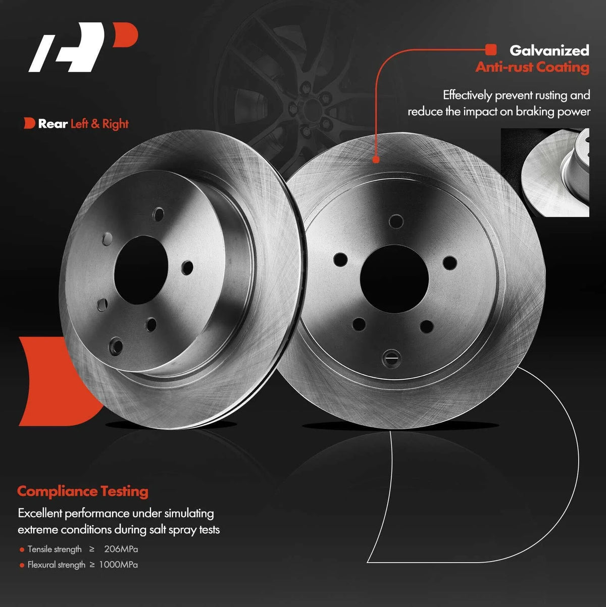 Rear Brake Pads and Disc Rotors for Murano 2003-2007, 2009-2021