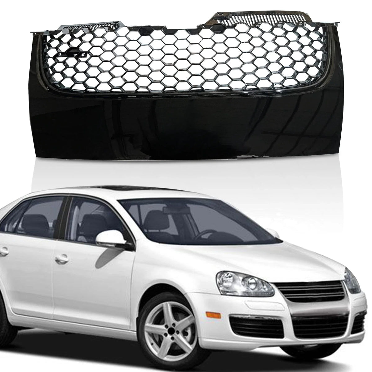 Upper Mesh Grille for VW Jetta GLI GTI (2006–2009) Black with Chrome Trim