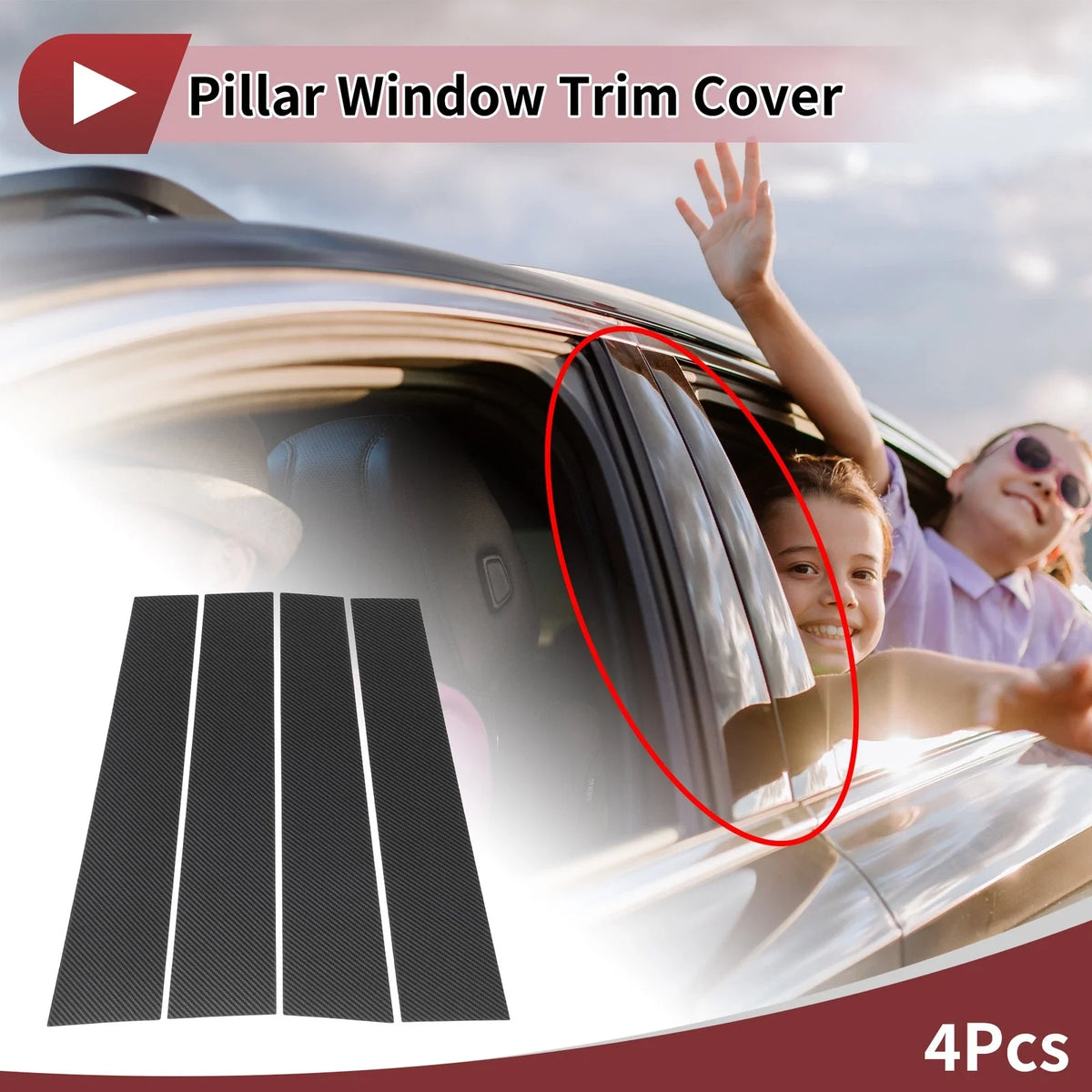 Front Left Right Door Pillar Window Trim for Mazda BT50 (2010–2015) Black Carbon Fiber
