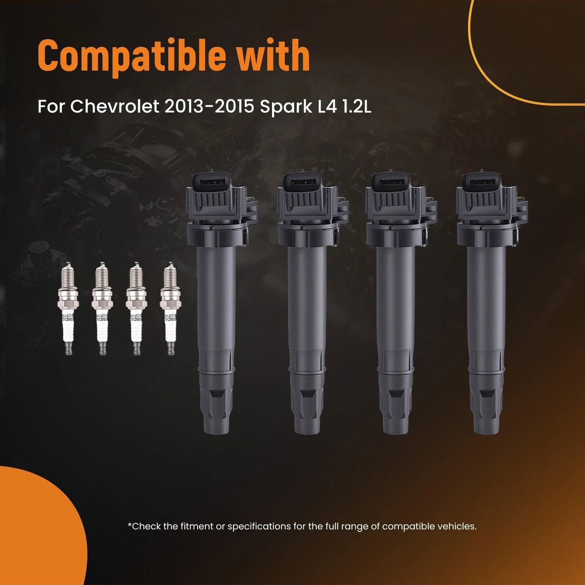 4 Ignition Coils with 4 Iridium Spark Plugs for Chevy Spark (2013-2022)