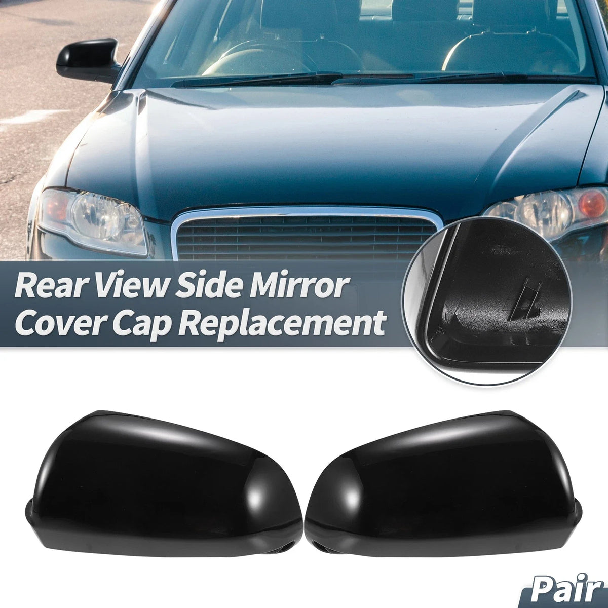 Pair Rearview Mirror Cover Cap Gloss Black for Audi S3 A4 S4 A6 (2003–2013)