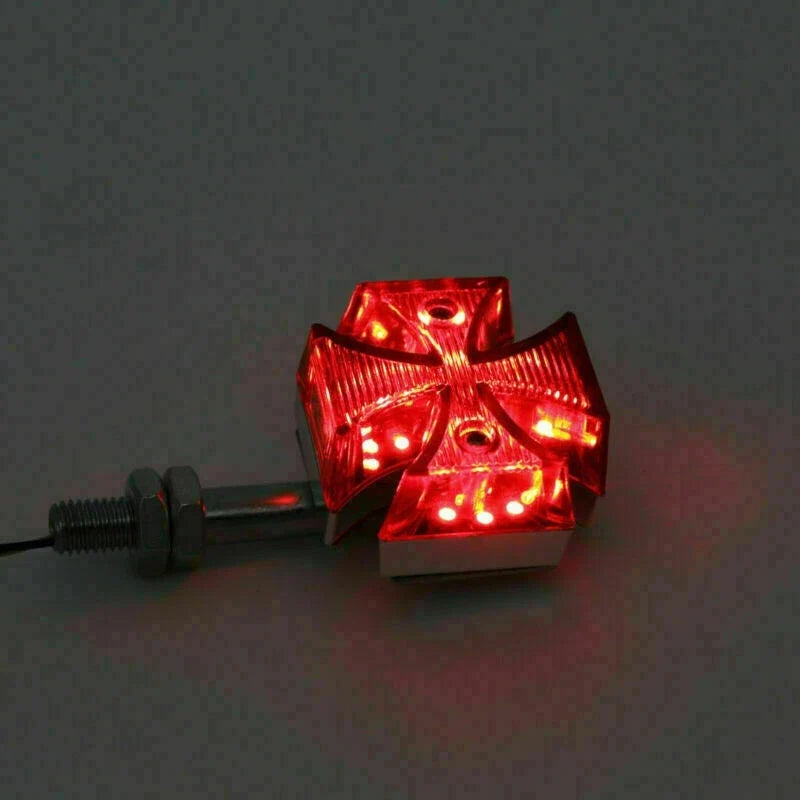 2X Custom Red Maltese Cross LED Turn Signal Light for Motorcycle