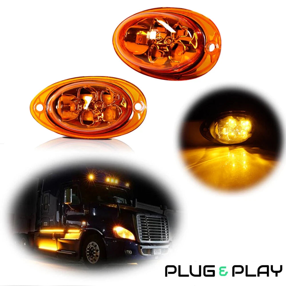 Set of 2 Amber Lens Cab Side Marker Lights for Freightliner Cascadia