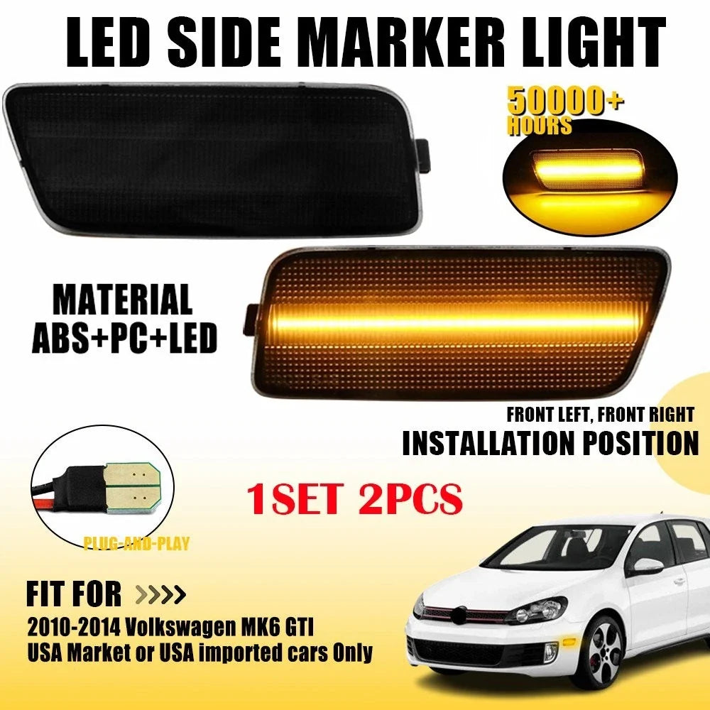 Set of 2 Front Side Marker Lights Smoked Lens for Volkswagen MK6 GTI (2010–2014) LED