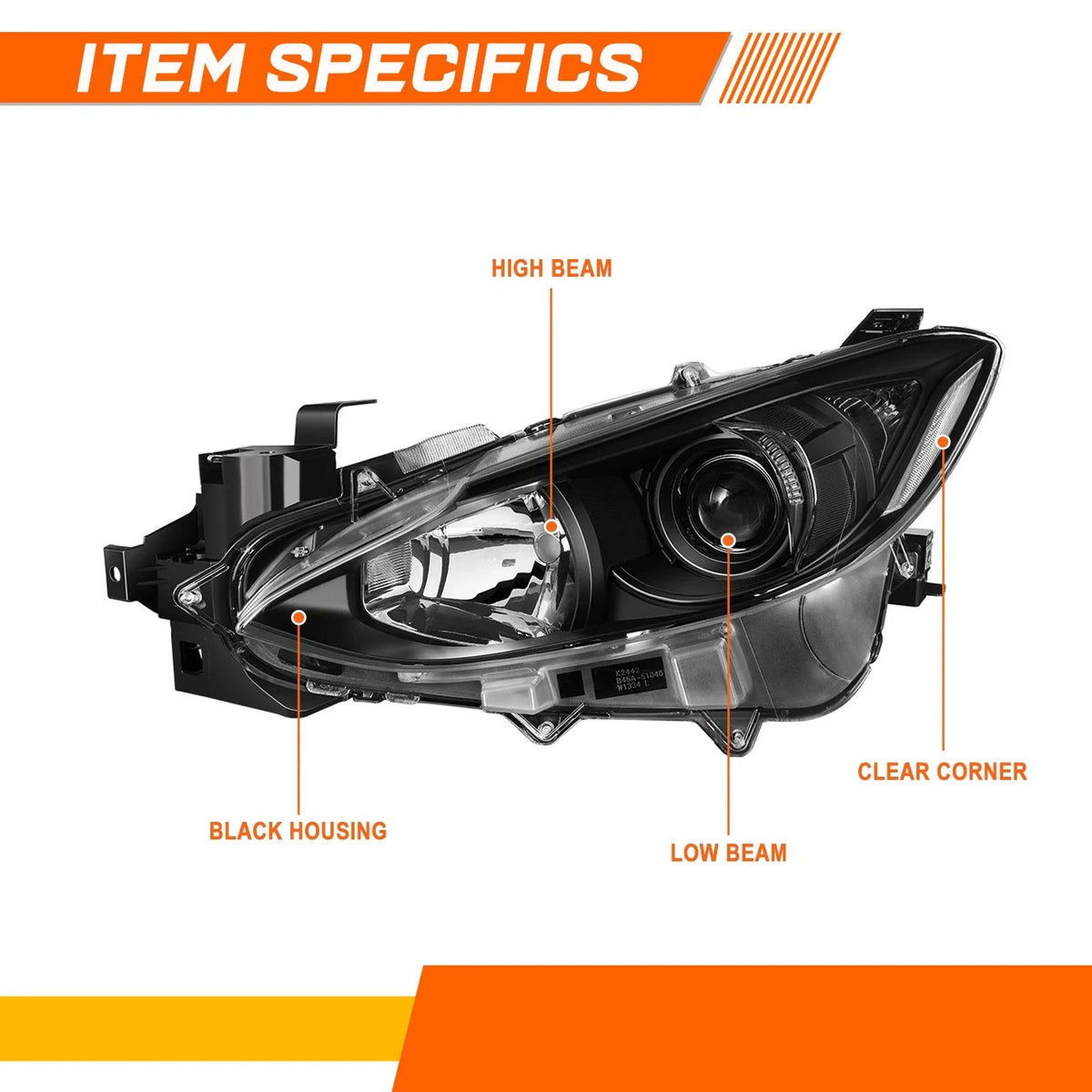 OE Replacement Projector Headlight for Mazda 3 2014-2016 with Black Housing