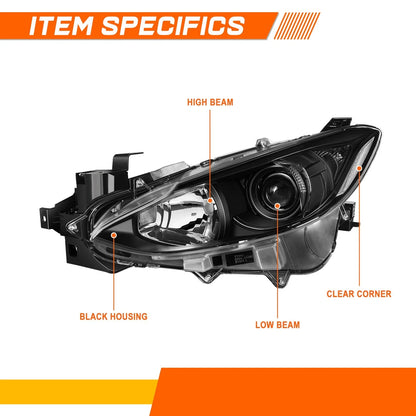 OE Replacement Projector Headlight for Mazda 3 2014-2016 with Black Housing