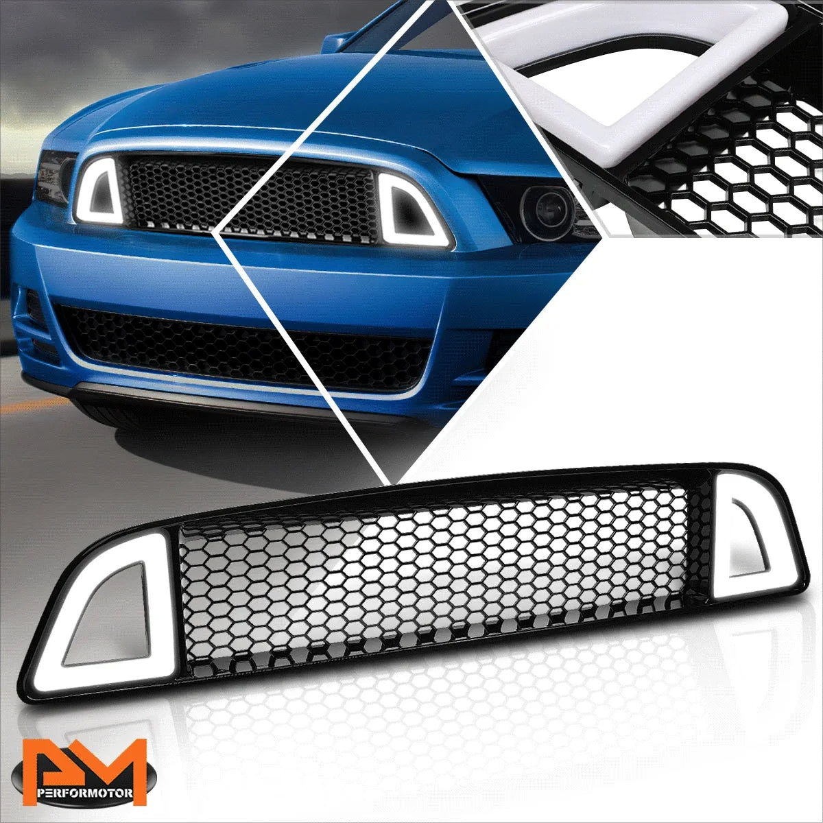 Triangle LED DRL Honeycomb Front Upper Bumper Grille for Ford Mustang 2018-2020