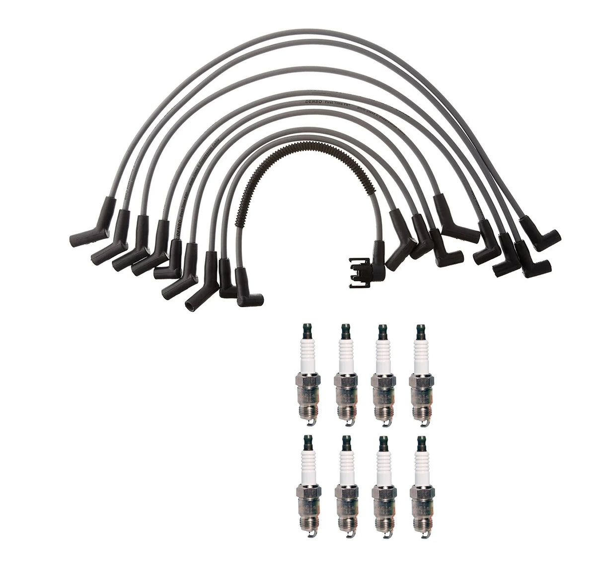 Denso 8mm Wire Set & 8 Iridium TT Spark Plugs for Ford 5.8L V8 (1980–1996)