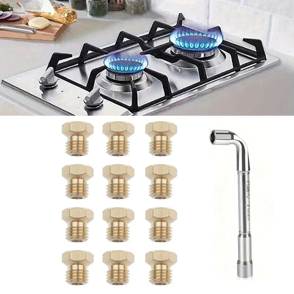 12PCS Gas Stove Brass Nozzle Kit with Sleeve and Orifice Tool (0.5-1.1mm)