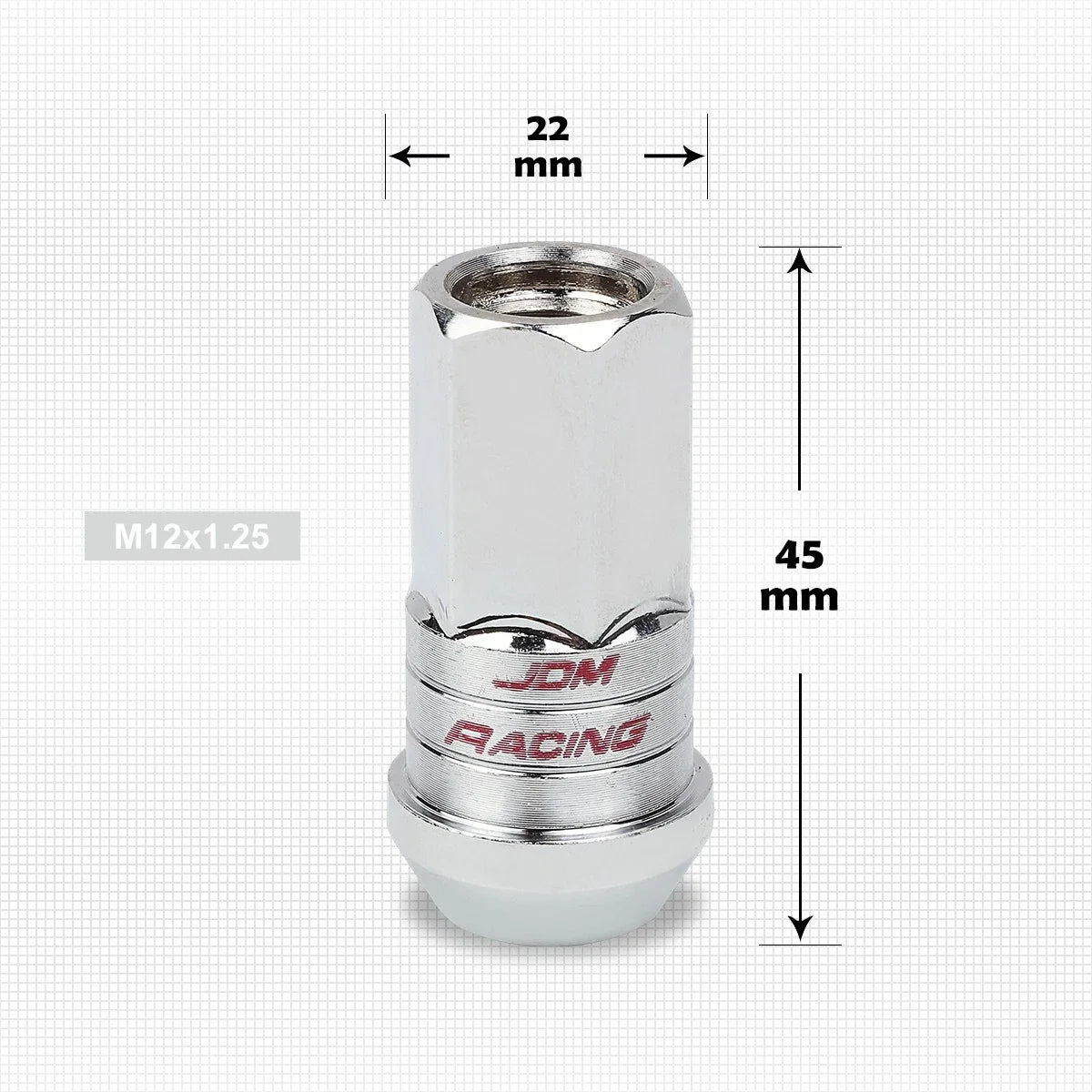 Chrome Open End Lug Nut Set M12X1.25 with Spline Locks & Key - 20 pcs