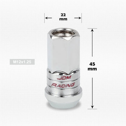 Chrome Open End Lug Nut Set M12X1.25 with Spline Locks & Key - 20 pcs