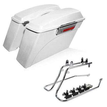 Conversion Bracket & White Hard Saddlebags for Harley Softail 1984-2017