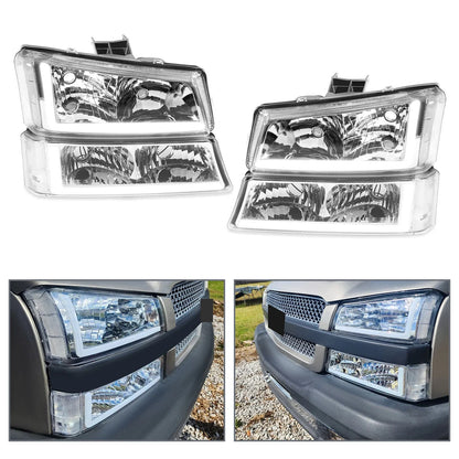 2003-2007 Chevy Silverado Avalanche Headlights Set of 2 with Chrome LED DRL