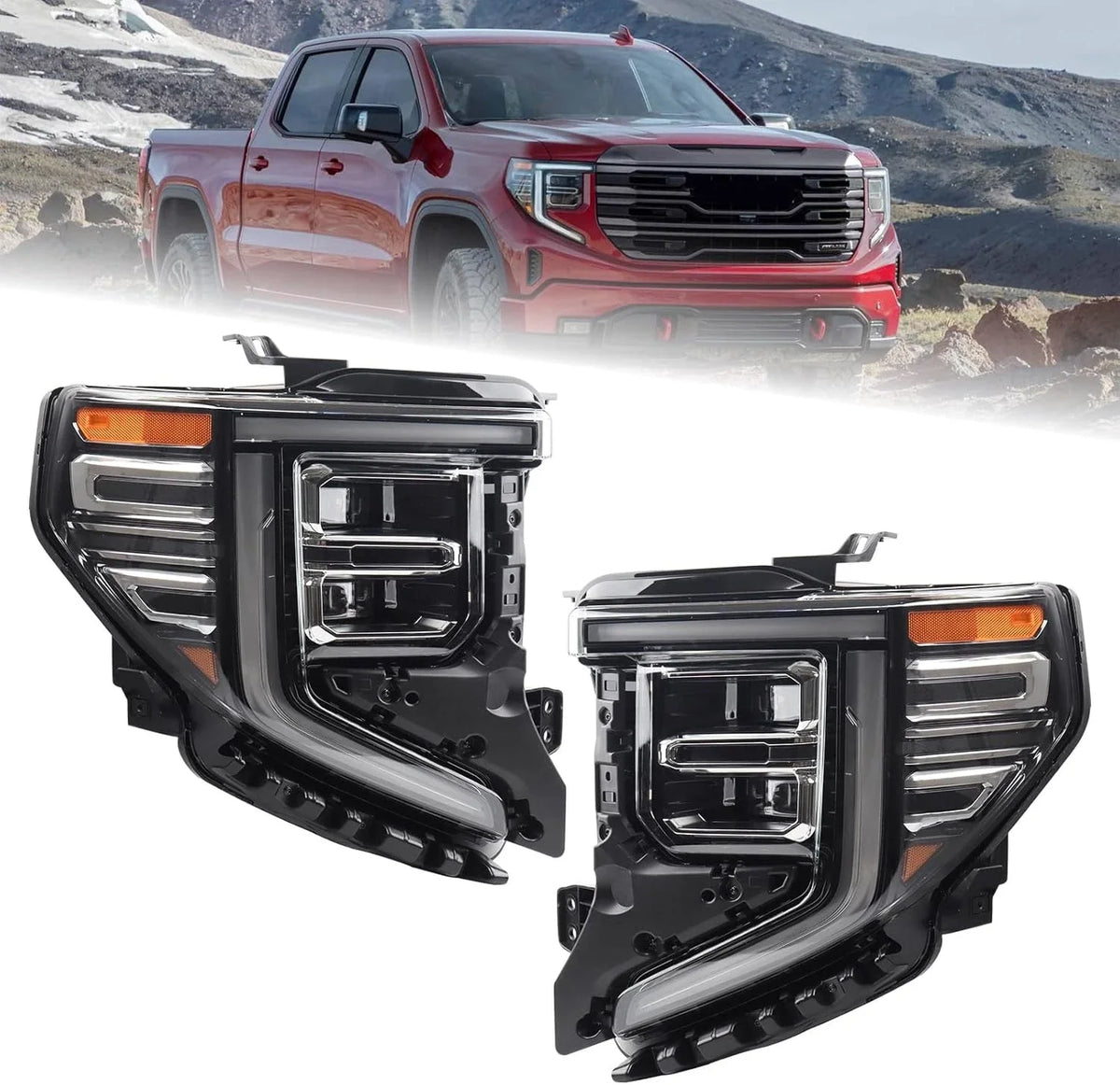 Pair of Full LED Headlights for GMC Sierra 1500 (2022-2025)