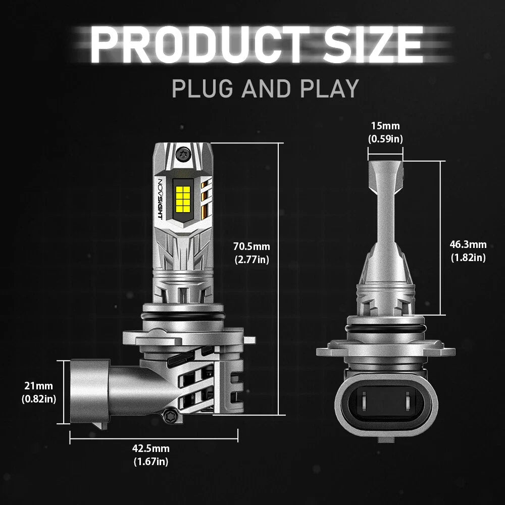 2X 9005 LED Headlight Bulbs - Plug & Play for NOVSIGHT